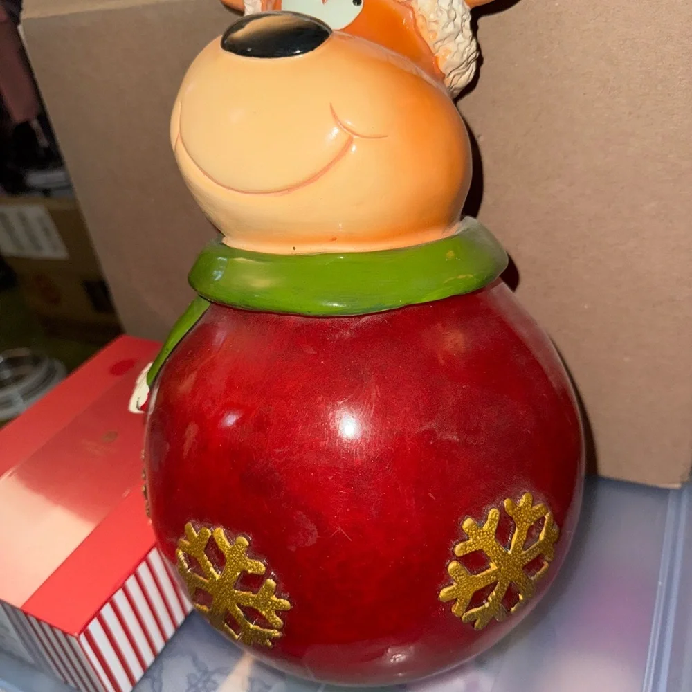 Festive Reindeer Figurine with Red and Green Accents Hanging