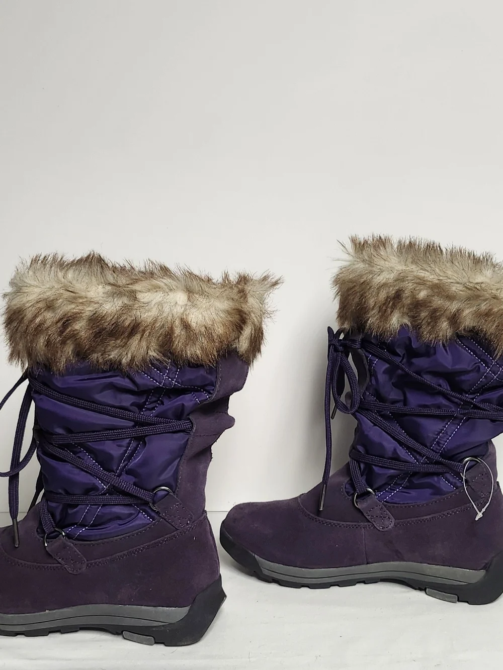 Lands' End Woman Suede Lace up Winter Boots Purple Color Faux Trim Size 6 1/2