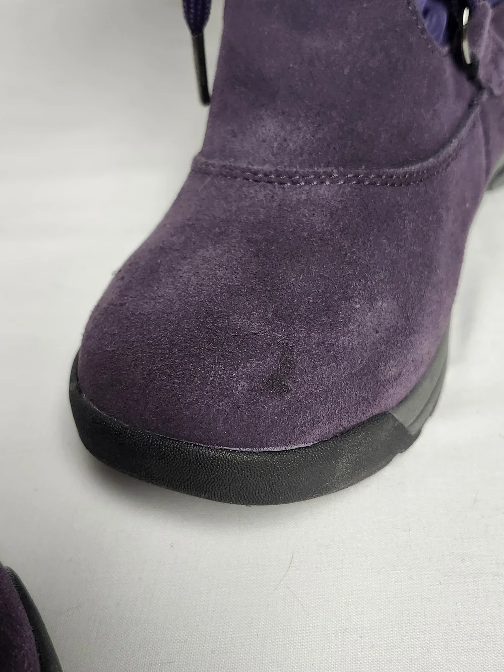 Lands' End Woman Suede Lace up Winter Boots Purple Color Faux Trim Size 6 1/2