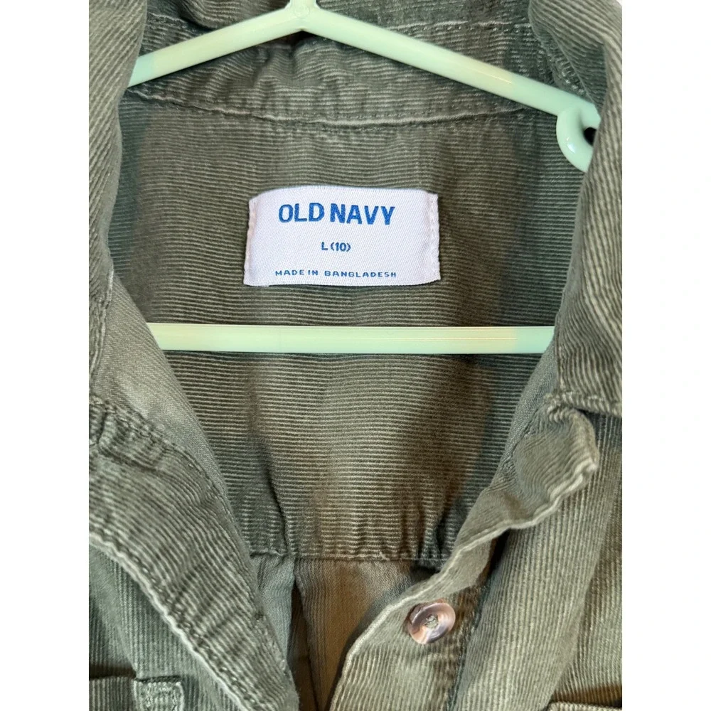 Old Navy Girls Olive Green Corduroy Long Sleeve Button Front Shirt Dress L 10