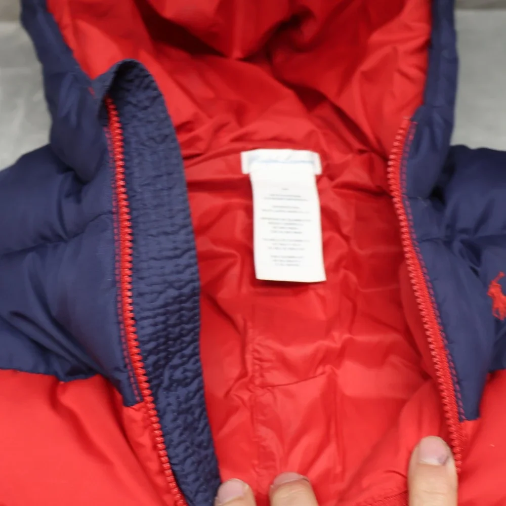 Ralph‎ Lauren Bunting Kids 24M Red Quilted Puffer Snowsuit Winter Mittens Footed