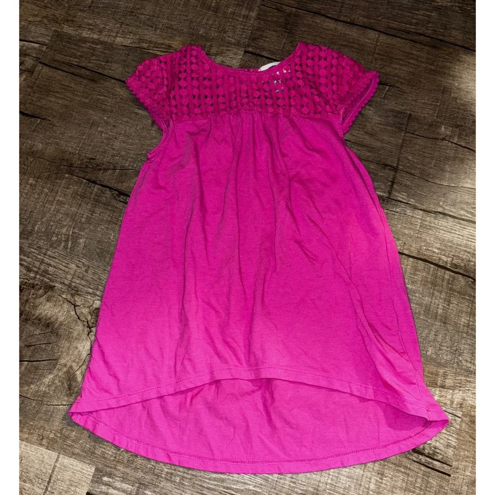 Old Navy Girls Pink Crochet Lace Yoke High Low Cap‎ Sleeve Top Size M 8