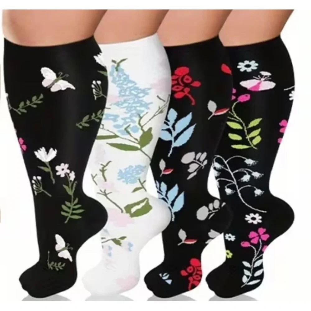 Unisex 20-30‎ mmHg Compression Socks 3XL Floral Double Gradient Medical 4 Pack