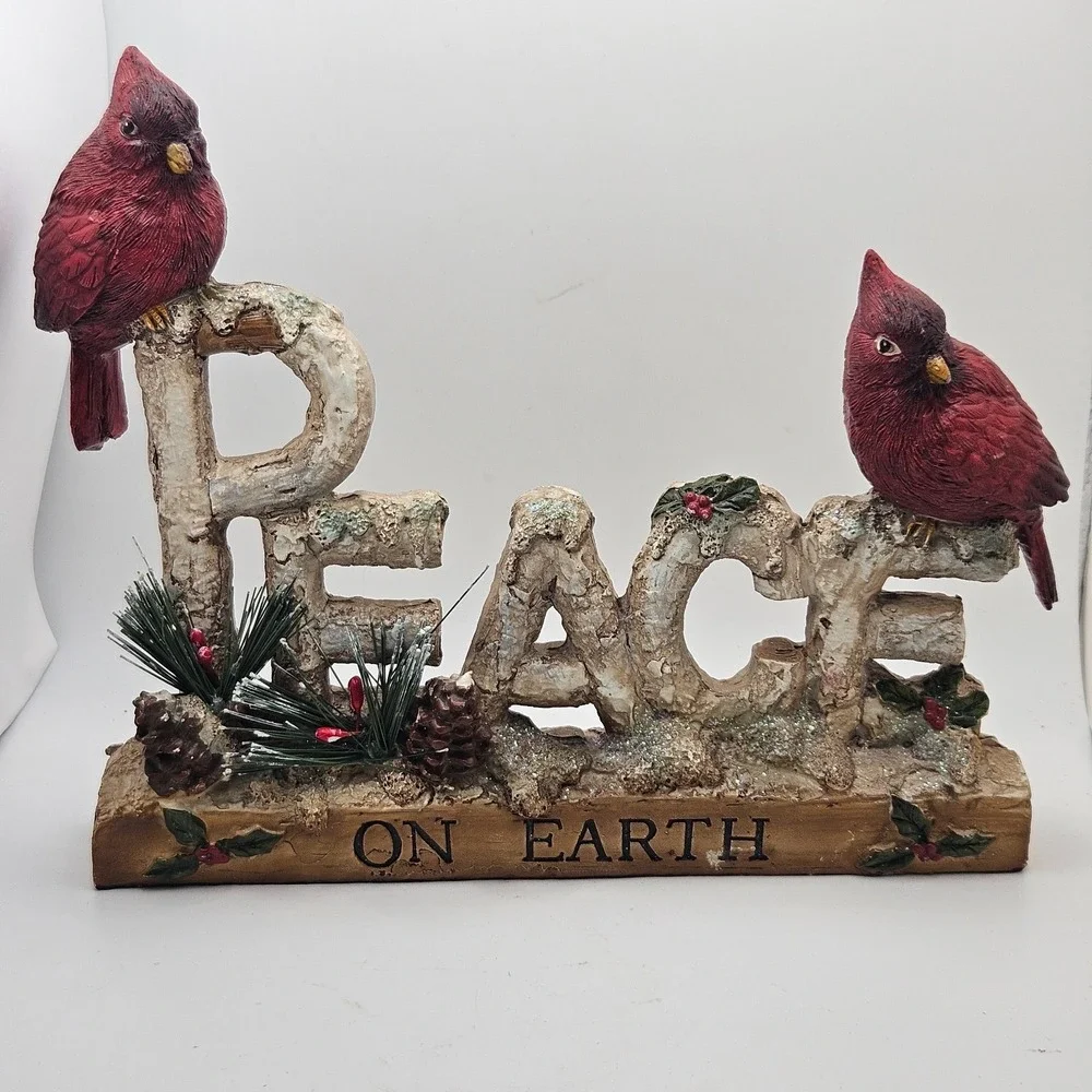 Rustic Peace On Earth Cardinal Christmas Table Decor Figurine‎ Woodland Bird