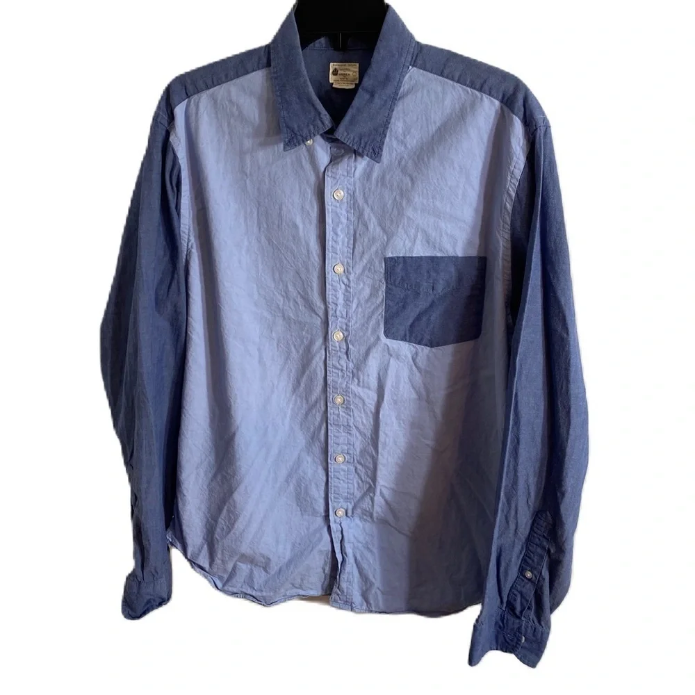 J.Crew Sunwashed Oxford Tailored Button Down Shirt Large Blue Colorblock Pocket