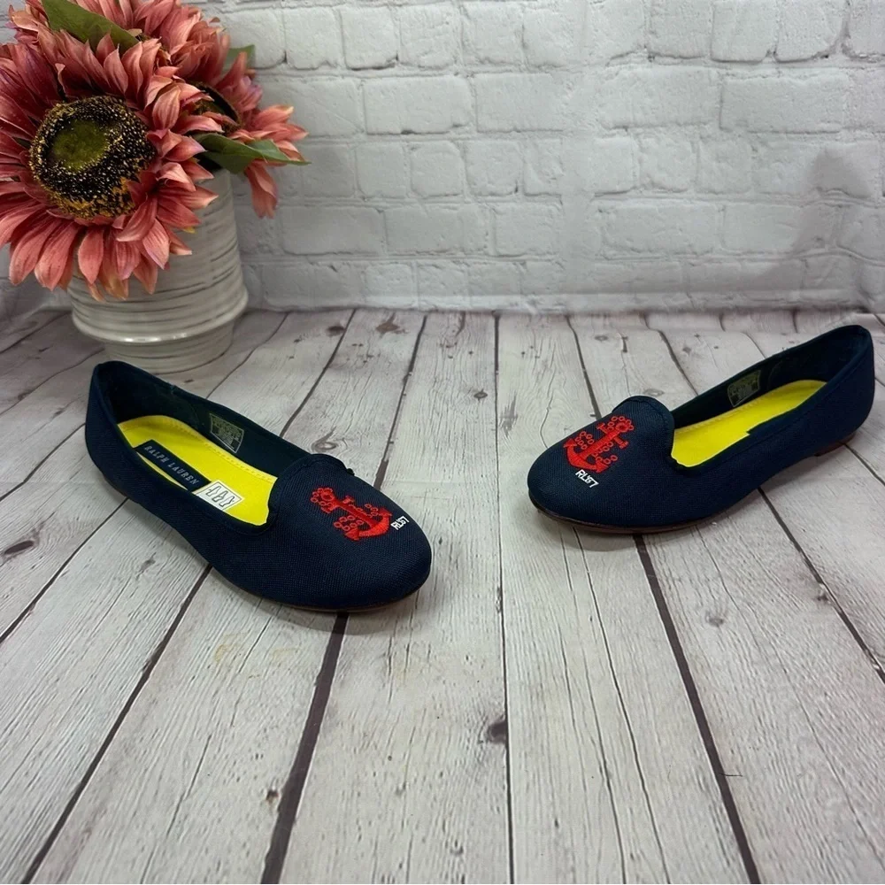 Ralph Lauren Blue and Red Flats with embroidered anchor sz 5 youth kids EU 37