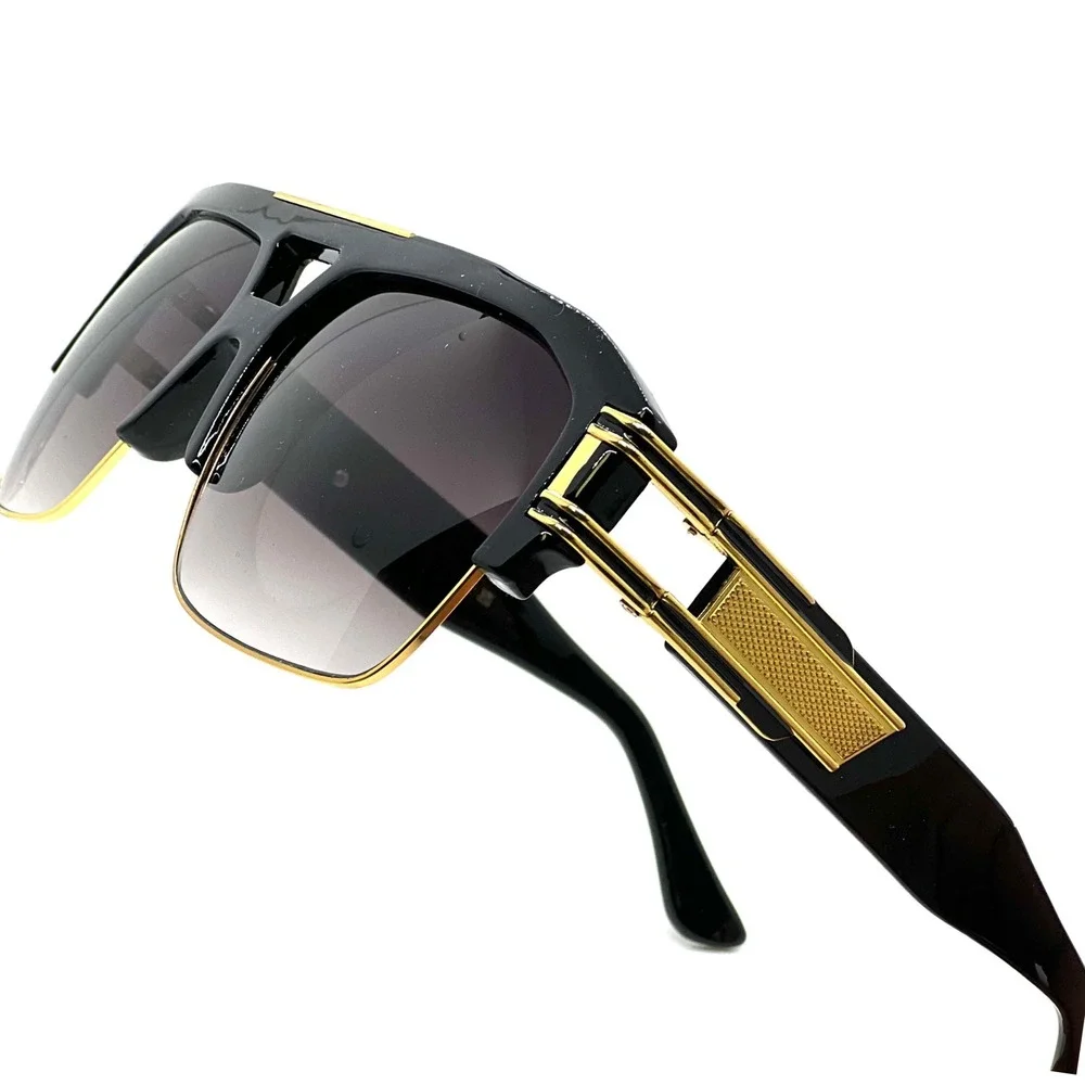 Sunglasses Gold Metal Frame‎ Square Black Gradient Lens Fashion Style Oversized