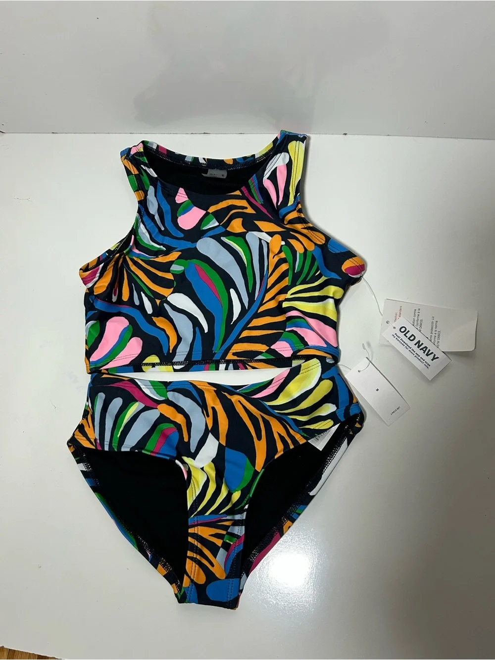 Old Navy Girls Black Multicolor Tropical Print Two-Piece Swim Set