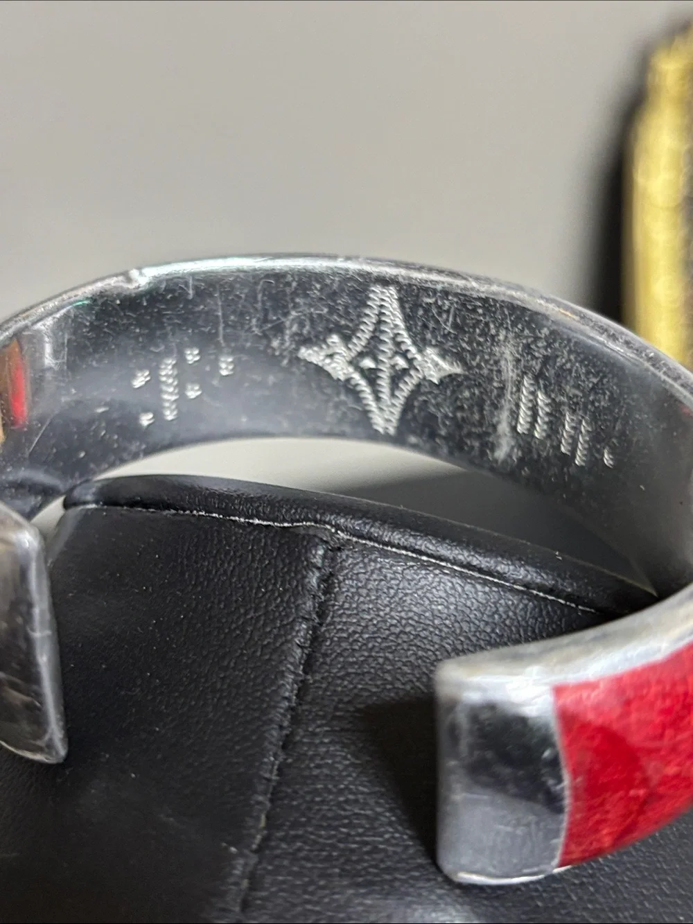 Handcrafted Red Leather Silver Tone Bangle Cuff Bracelet - Women Jewelry