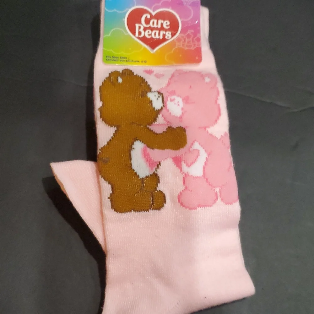 Care Bears Love-a-Lot Bear and Tenderheart Bear pink crew socks brand new‎ FREE