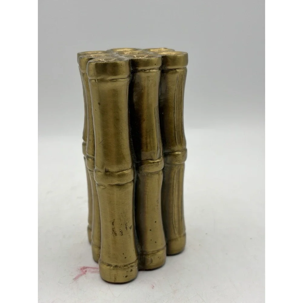 Vtg PM Philadelphia Mfg Co Brass Tone Bamboo Pen Pencil Holder Desk Organizer