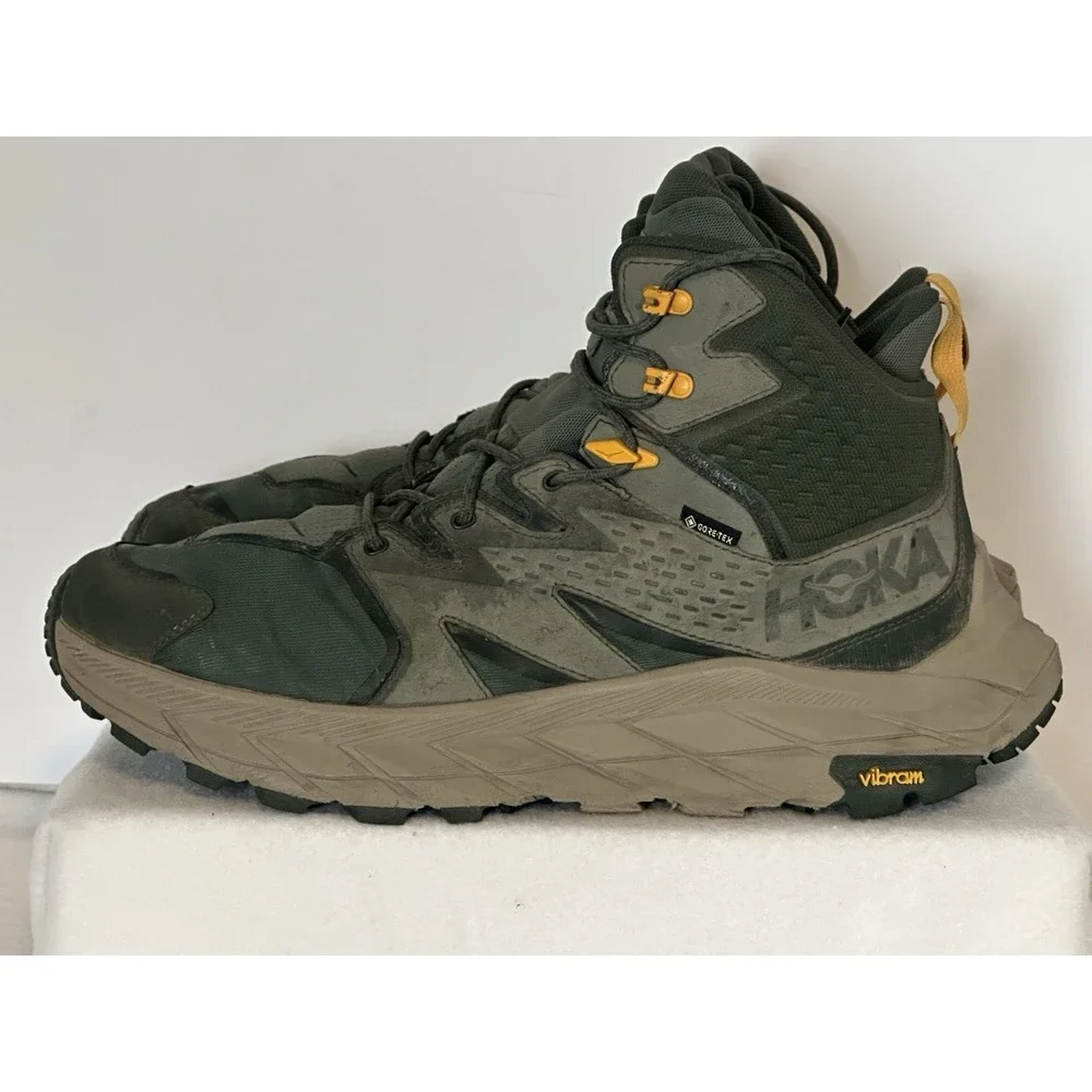 HOKA Boots Mens 11 D Anacapa Mid GTX Green Hiking Trail Running Gore Tex Vibram