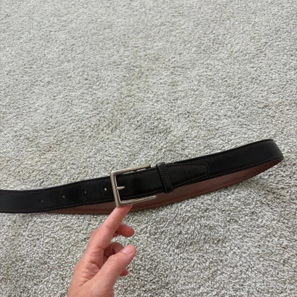 Coach Mens Dark Brown Genuine Calfskin Leather Belt Solid Brass Buckle 36in 90cm