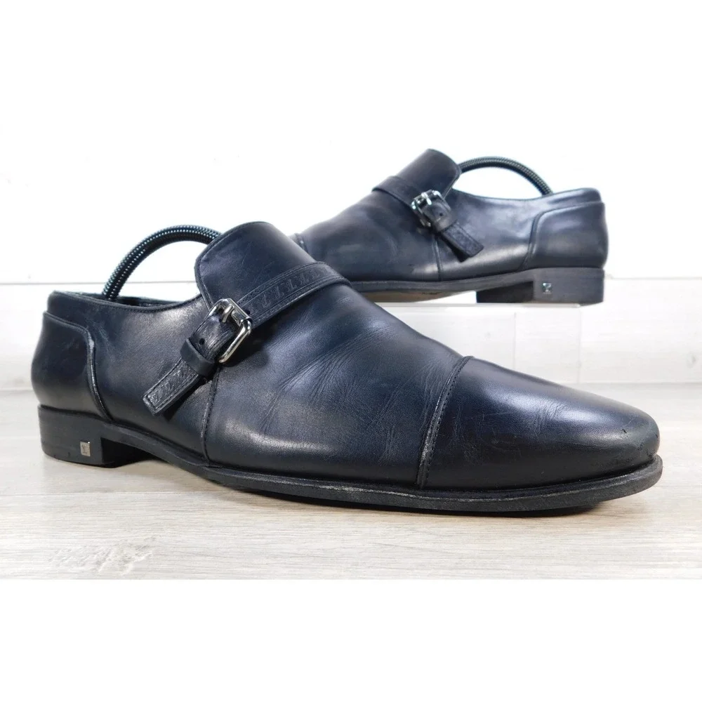 Louis Vuitton Mens Black Leather Single Monk Strap Dress Shoes Size 8M Luxury