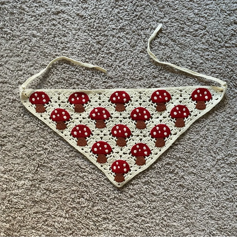 Handmade Mushroom Crochet Granny Boho Triangle Y2k Festival Headscarf Bandana