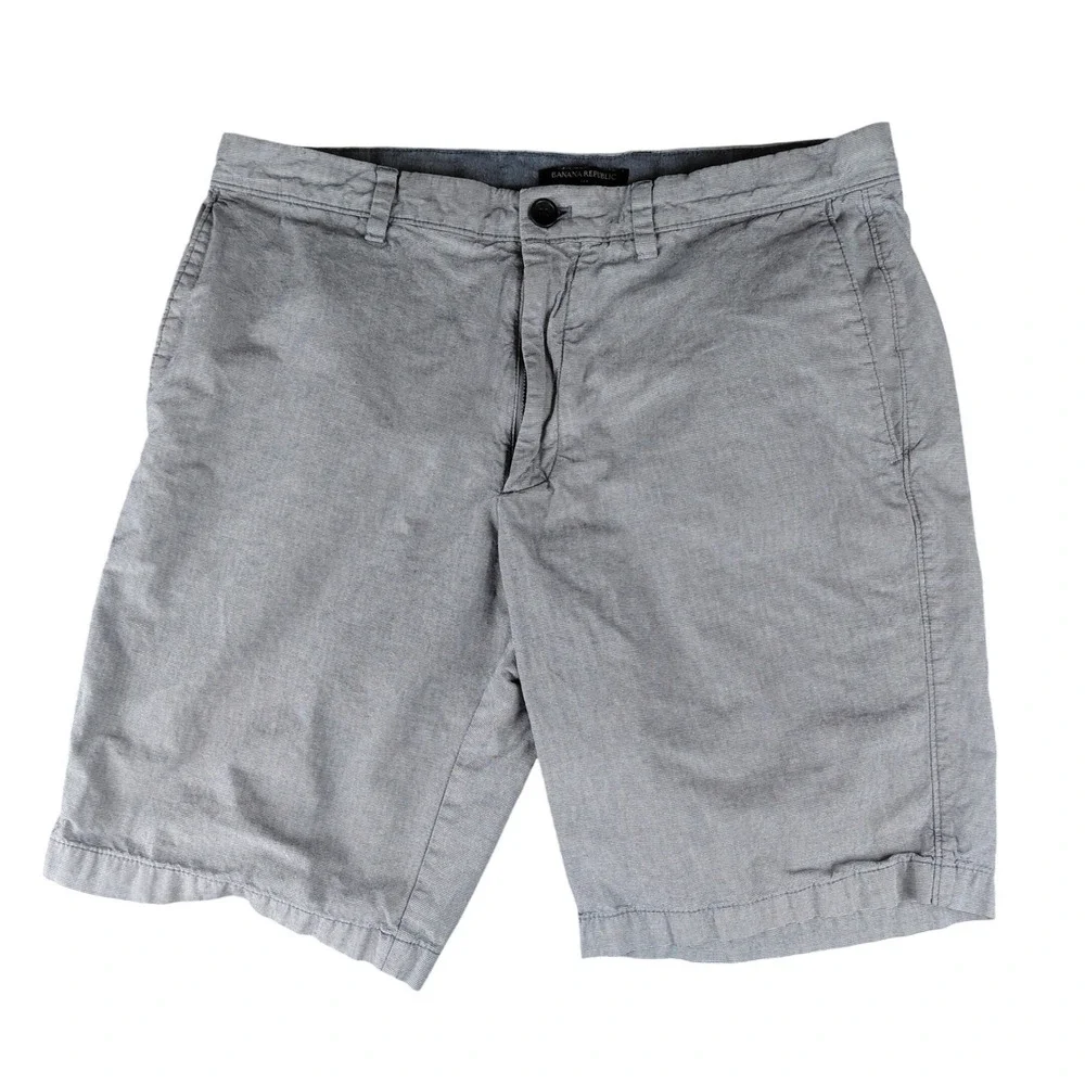Banana Republic Mens 33 Blue Gray Micro Stripe‎ Cotton Flat Front Shorts