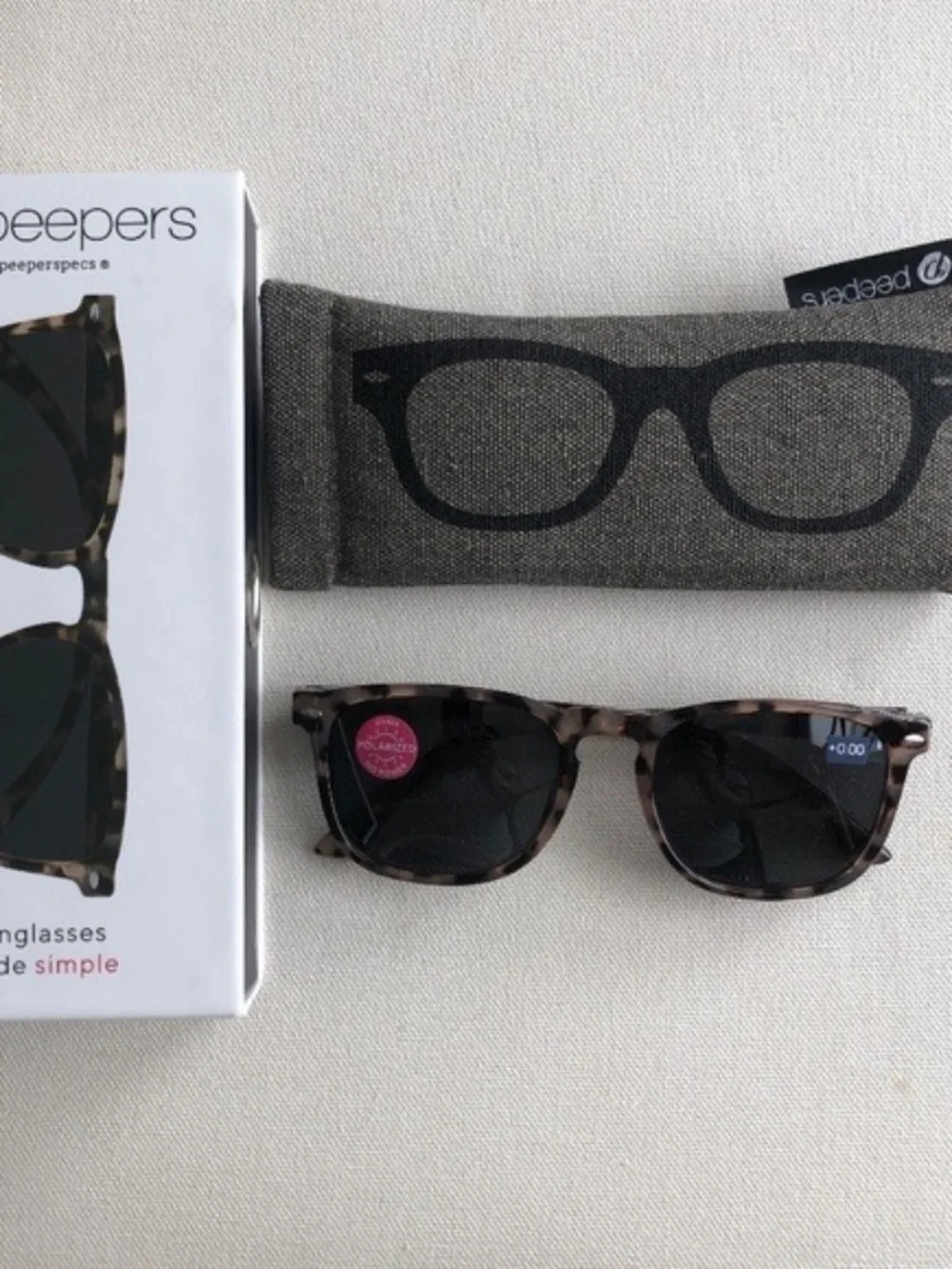 New in‎ Box Gray Tortoise Peepers Simply Sunglasses with case