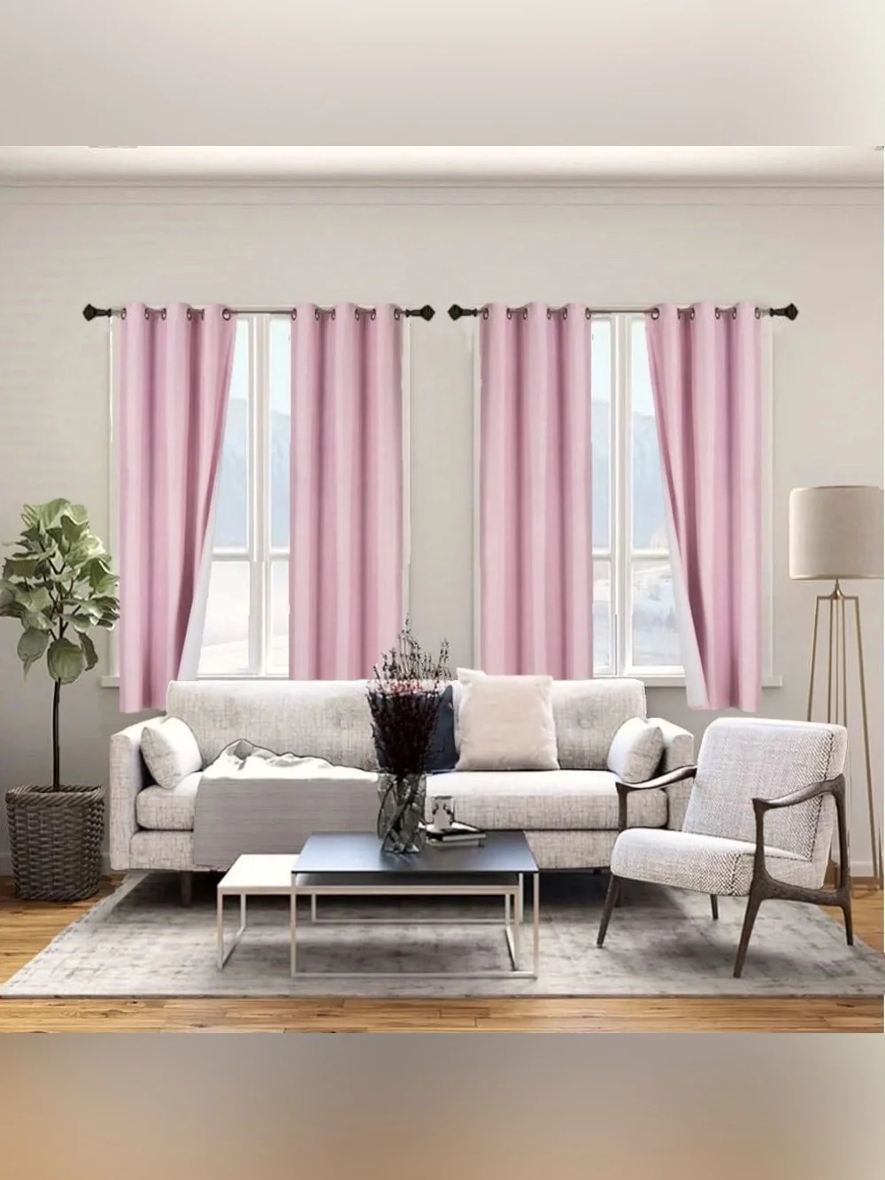 K86 TWO Piece Faux Silk Blackout Curtains With Grommets in Light Pink 37” x 63”