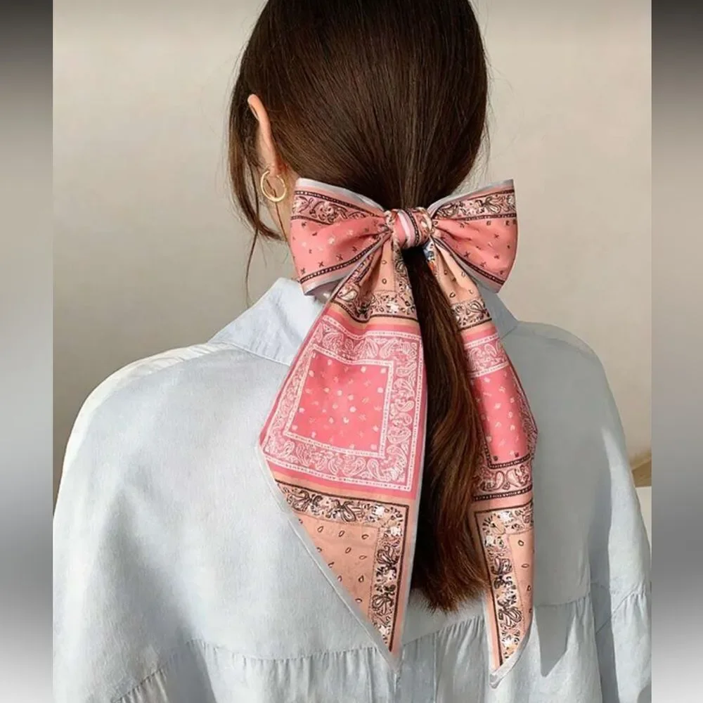 Pink Patterned Hair Scarf A1582