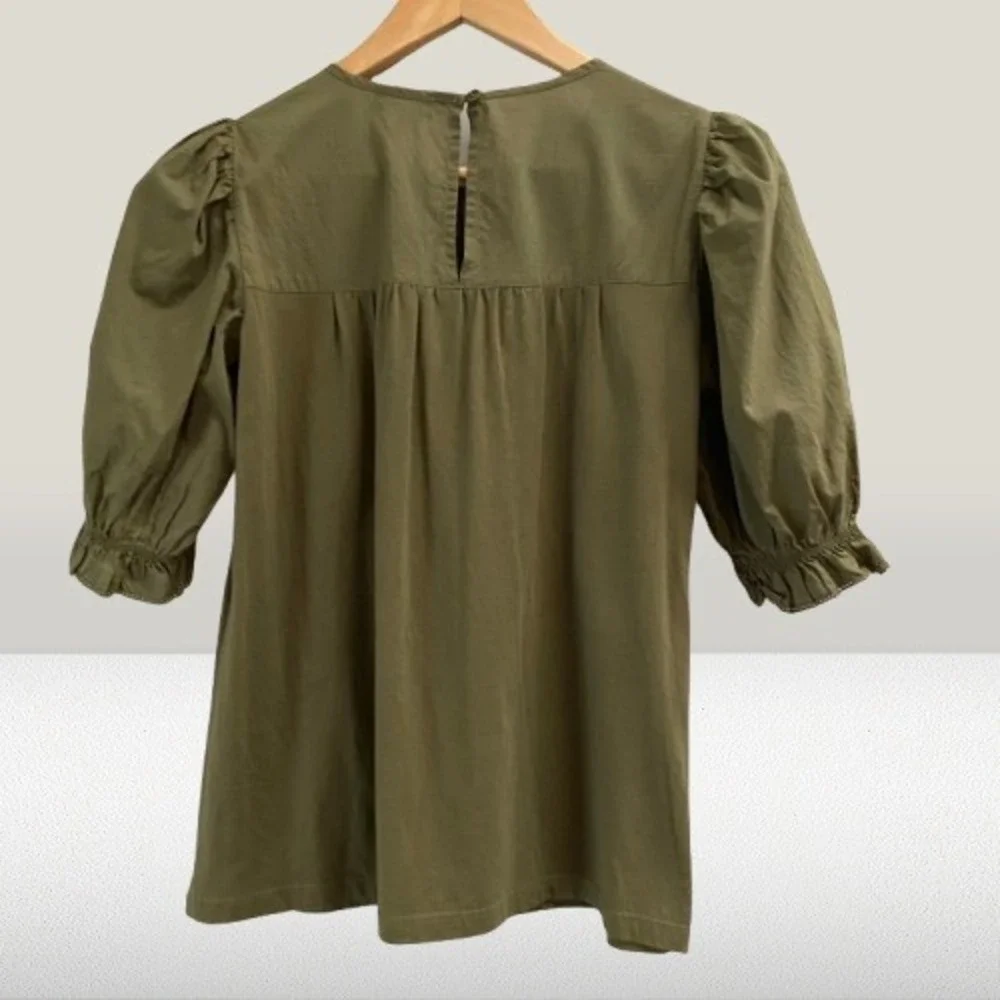 J. Crew Puff‎ Sleeve Woven Lace Top Olive Green XXS