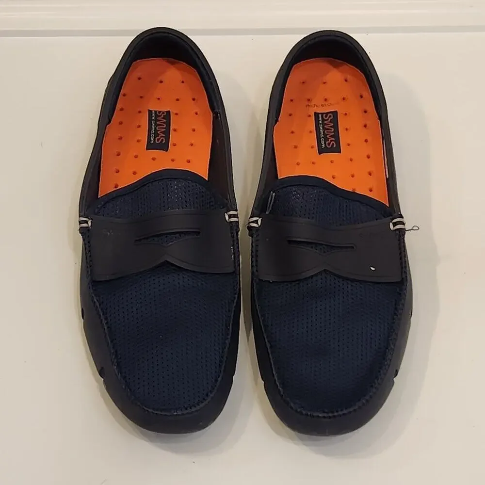 Men's SWIMS Penny Loafer Shoes Navy -Boat Water - Machine Washable - Size 9