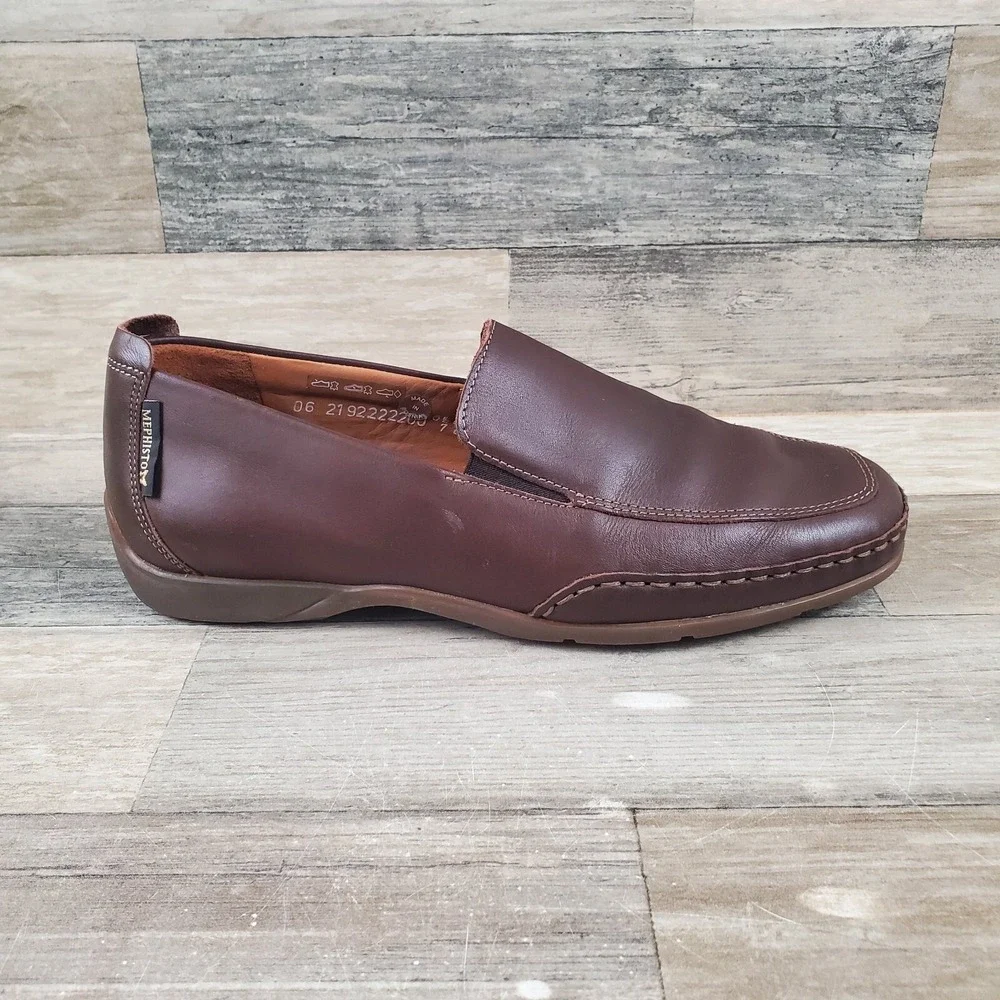 Mephisto Edlef Mens Loafer Sz 7 Moccasin Dark Brown Genuine Leather Slip-On Shoe