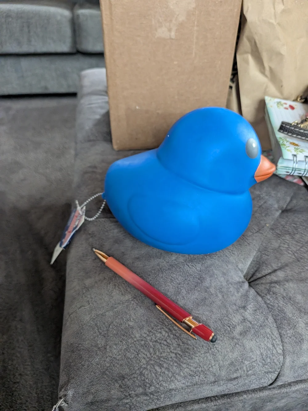 Blue Rubber Duck Bird Toy with Orange Beak