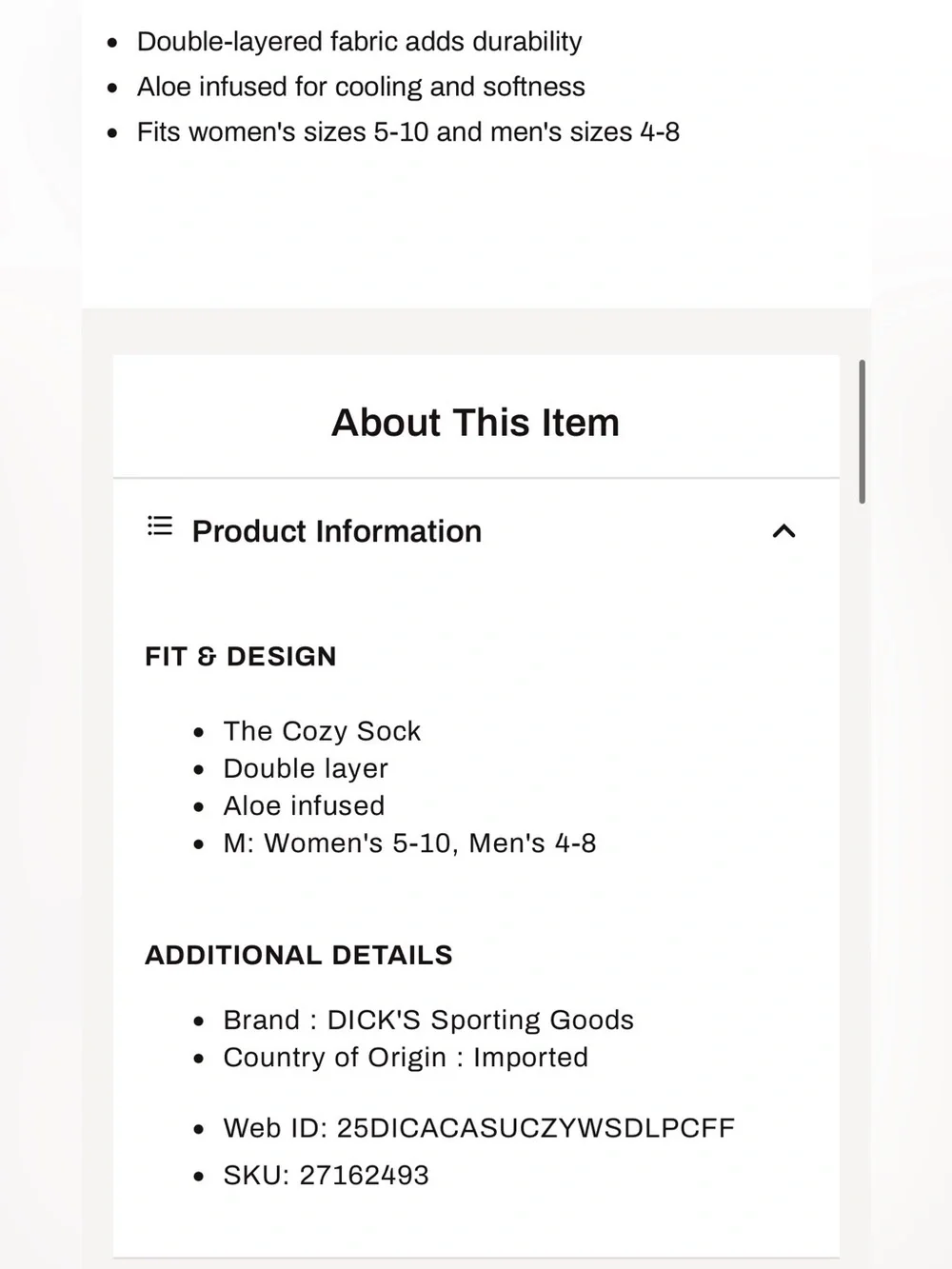 Dick’s Sporting Goods cozy women