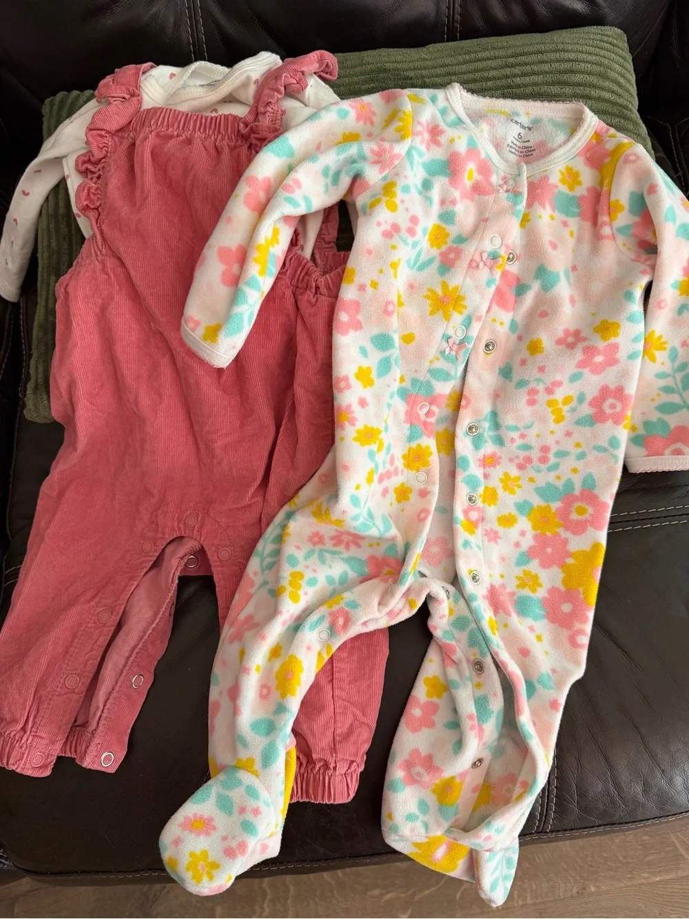 Carters Pink Corduroy Overalls Set & Floral Pink Footed One-Piece Set for Kids