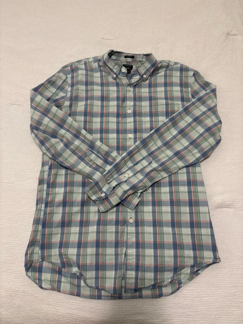 J. Crew Men’s Plaid Button-Down Shirt in Light Blue & Green