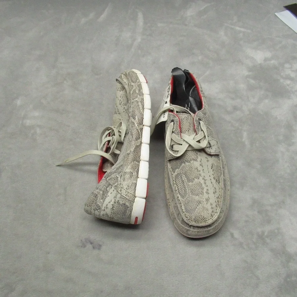 Crocs‎ Mens 8 Boat Shoes White Snakeskin Graphic Light Lace Up Casual RARE NEW