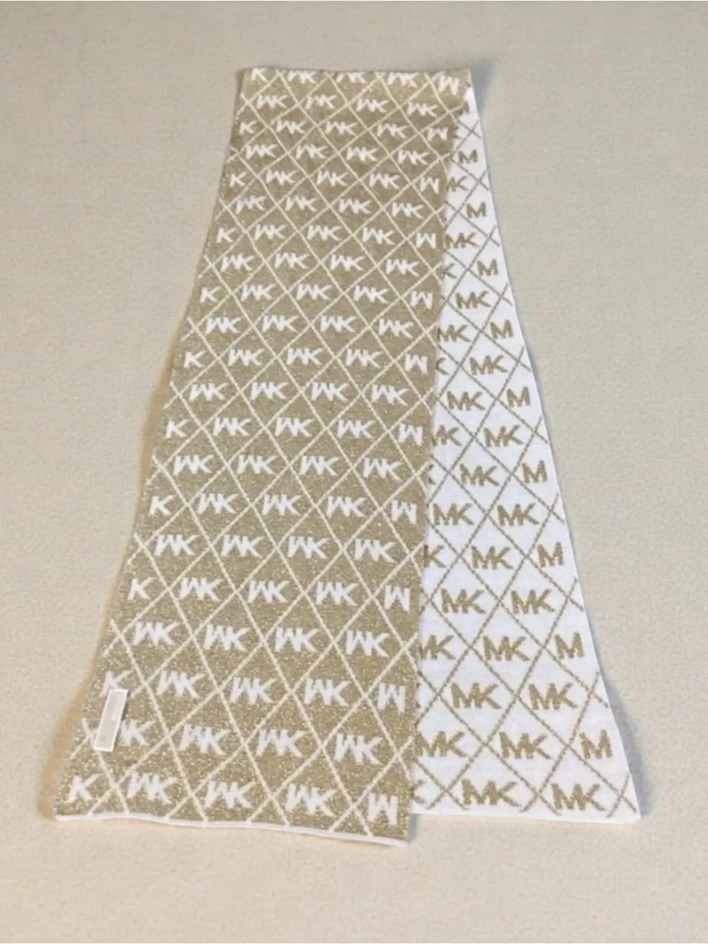 MICHAEL Michael Kors Signature Logo Sparkly Glittery Gold & Cream Colored Scarf