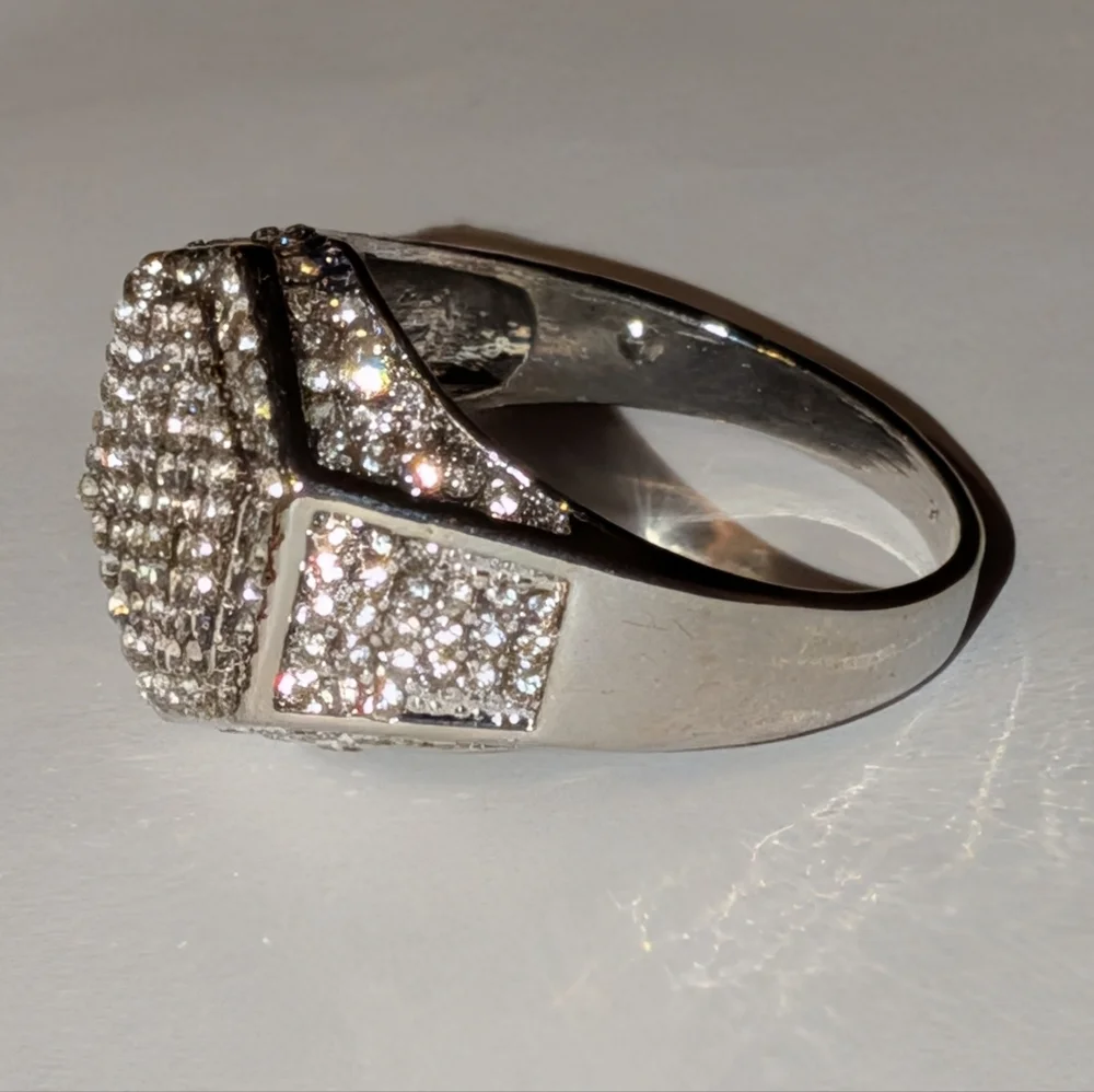 Modern Men's Silvery Hexagonal Diamond Ring Sz 13