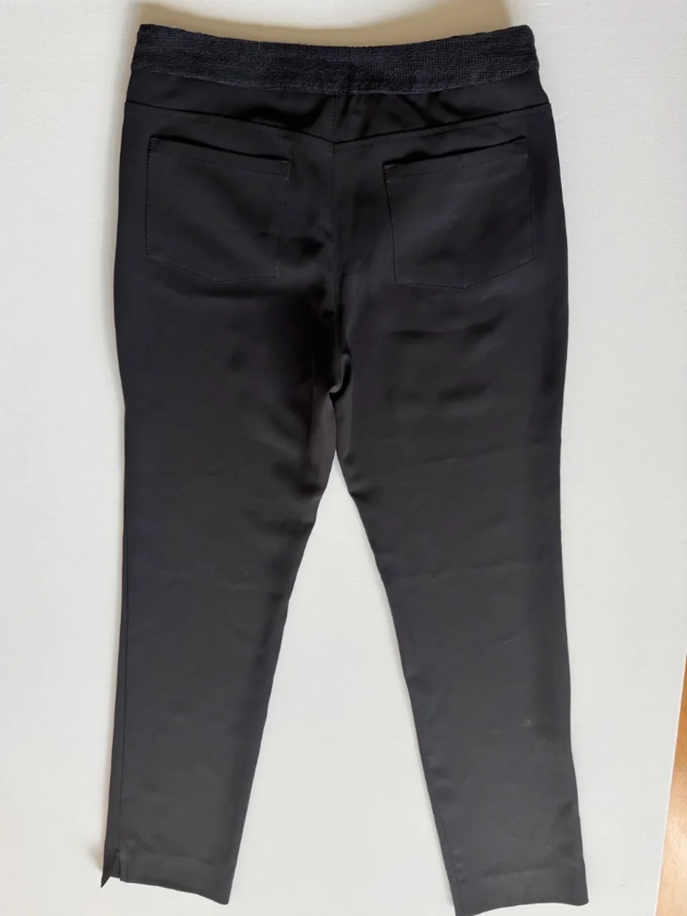 CHANEL Uniform Black Knit Waist Pants Women's Size 44 Straight Slit Leg