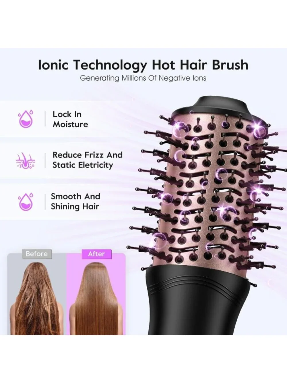Compact Dual Voltage Hot Air Brush - 1000W Ionic Hair Dryer & Styler for Travel