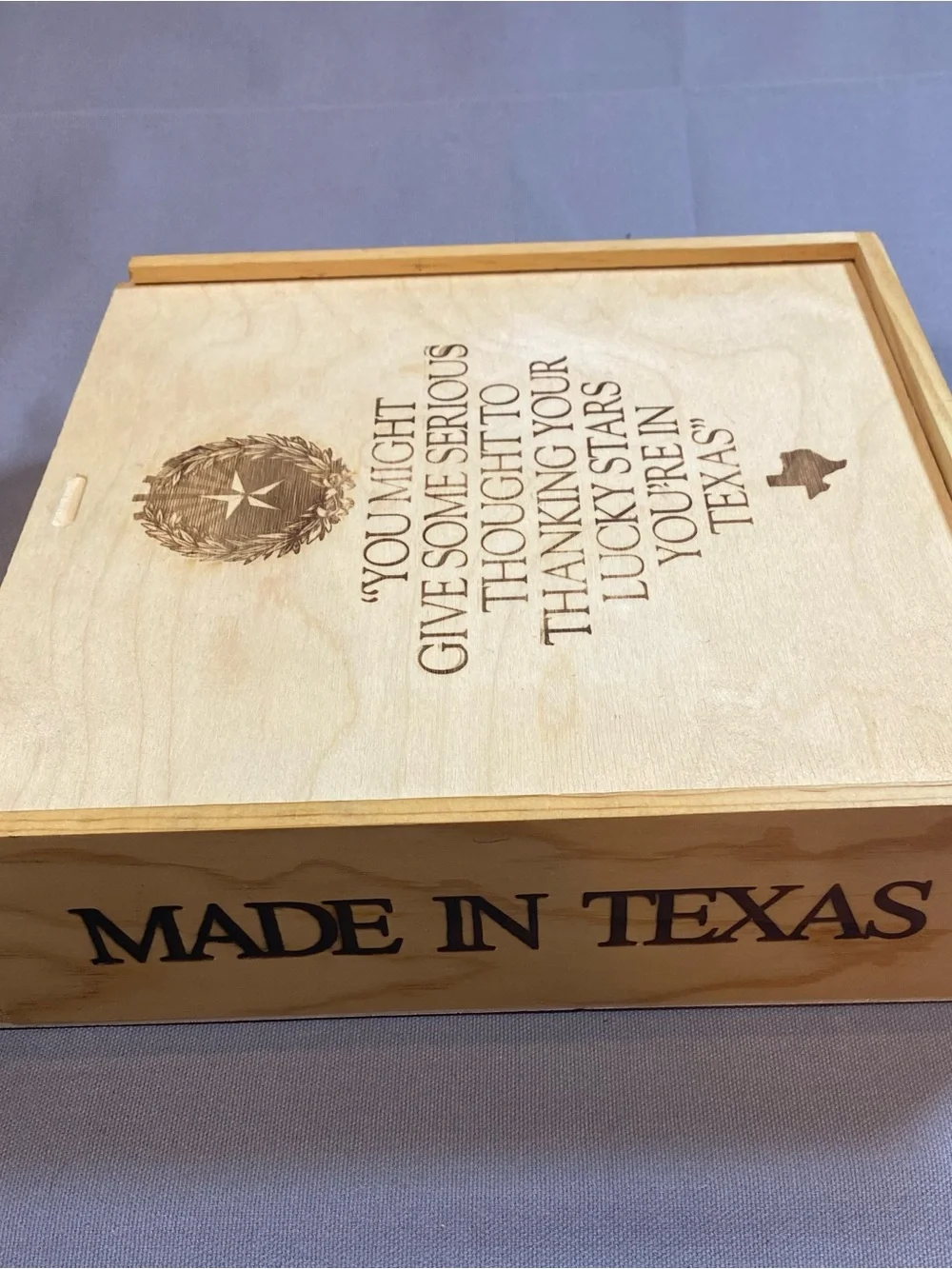 Engraved Texas Quote Wooden Keepsake Box - Natural Wood