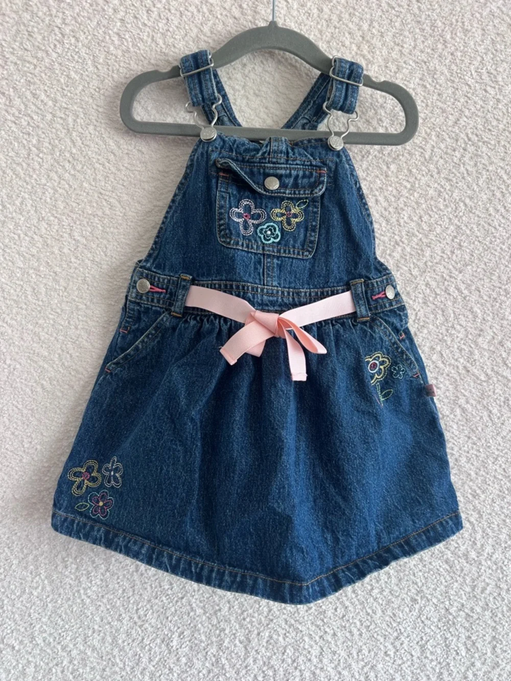Osh Kosh B’Gosh Vintage Retro Baby Blue Denim Overalls Dress Infant‎ Size 24 Mon