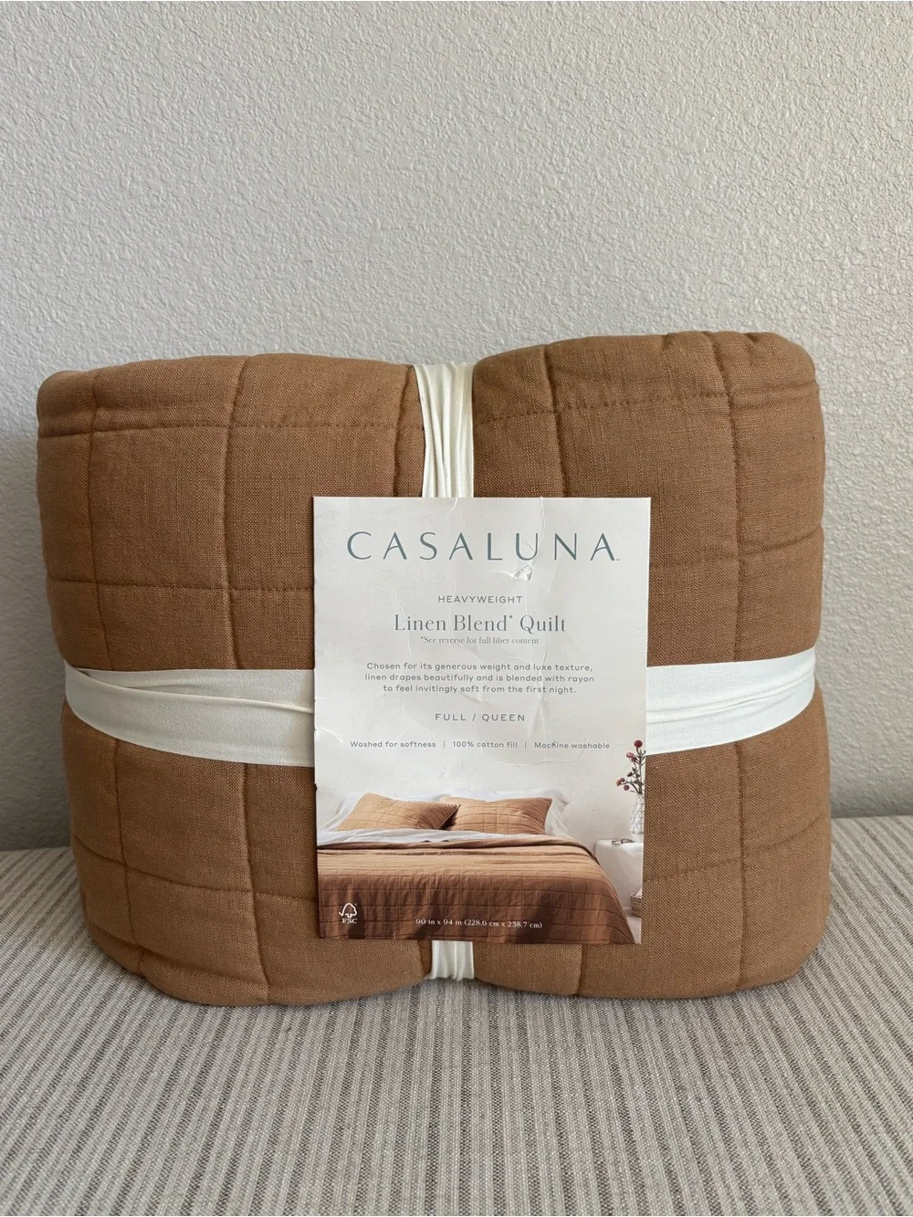 NWT Full/Queen Heavyweight Linen Blend Quilt Warm Brown - Casaluna