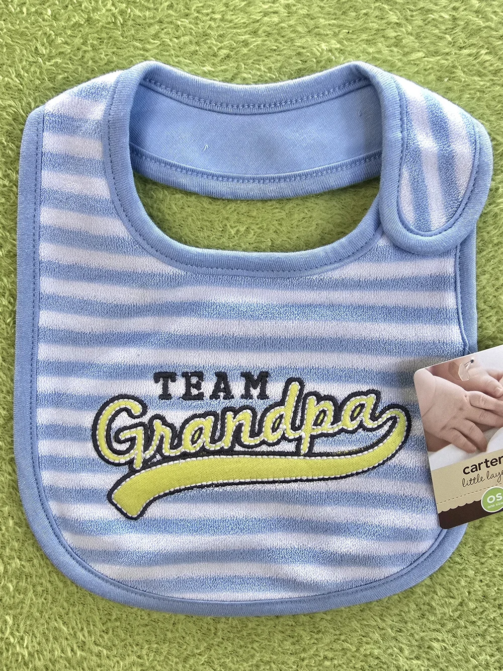 NWT  Baby BOYS - CARTERS BIB - TEAM GRANDPA - BLUE & WHITE STRIPED TERRY (Q5)