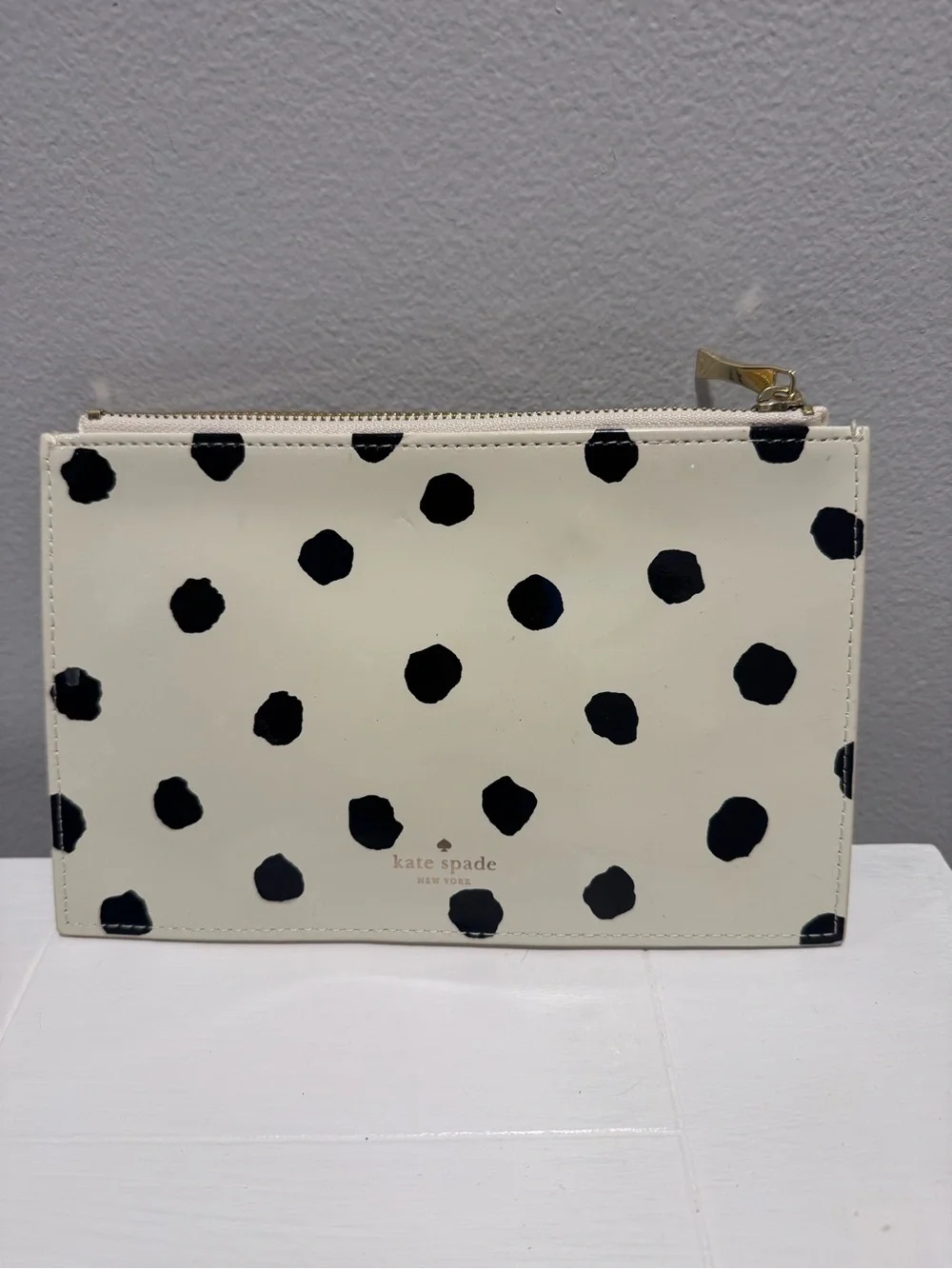 kate spade Cream and Black Polka Dot Zip Pouch Wristlet