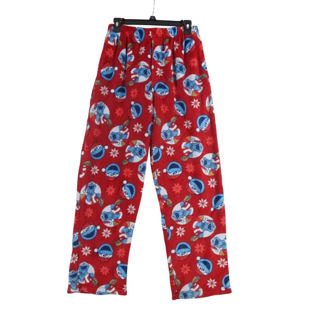 Sesame Street‎ Red Fleece Pajama Pants With Cookie Monster & Snowflakes Small