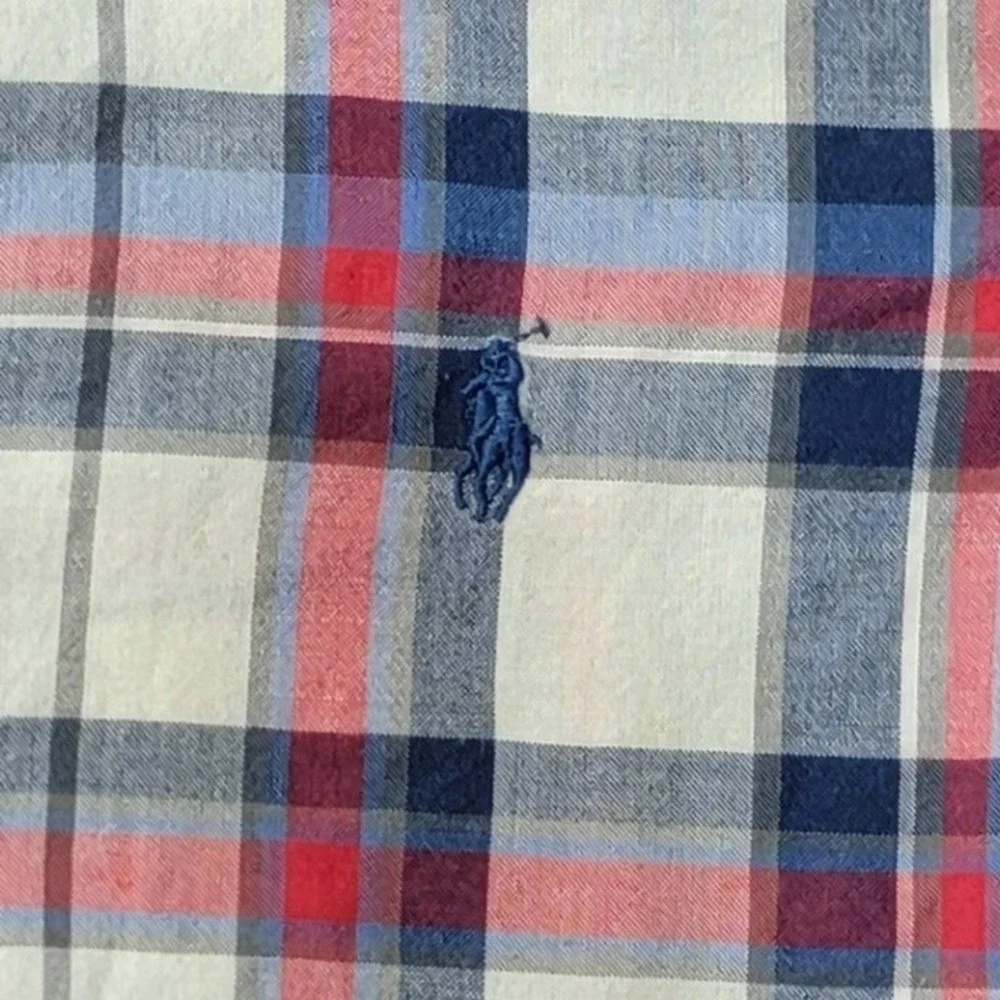 EUC Ralph Lauren Boys Plaid Short Sleeve Button Down Shirt Size 6 Blue Red White