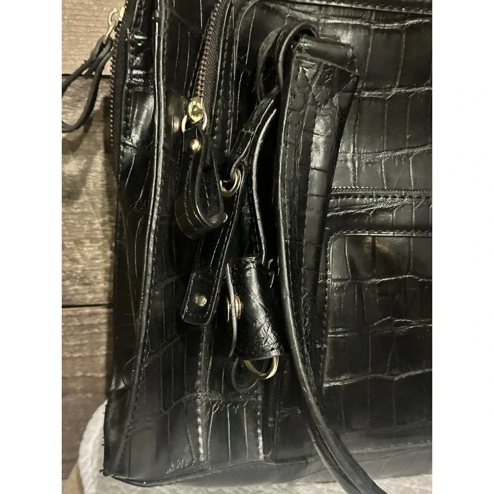 LIZ CLAIBORNE BLACK Faux‎ ALLIGATOR HANDBAG Office Work BAG (15X11) School TOTE
