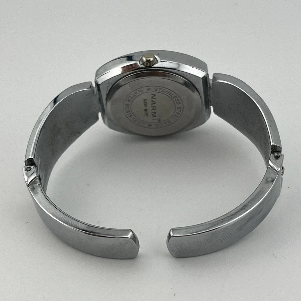 Narmi Watch Women 28mm‎ Case Silver Hinge Bangle Band- New Battery