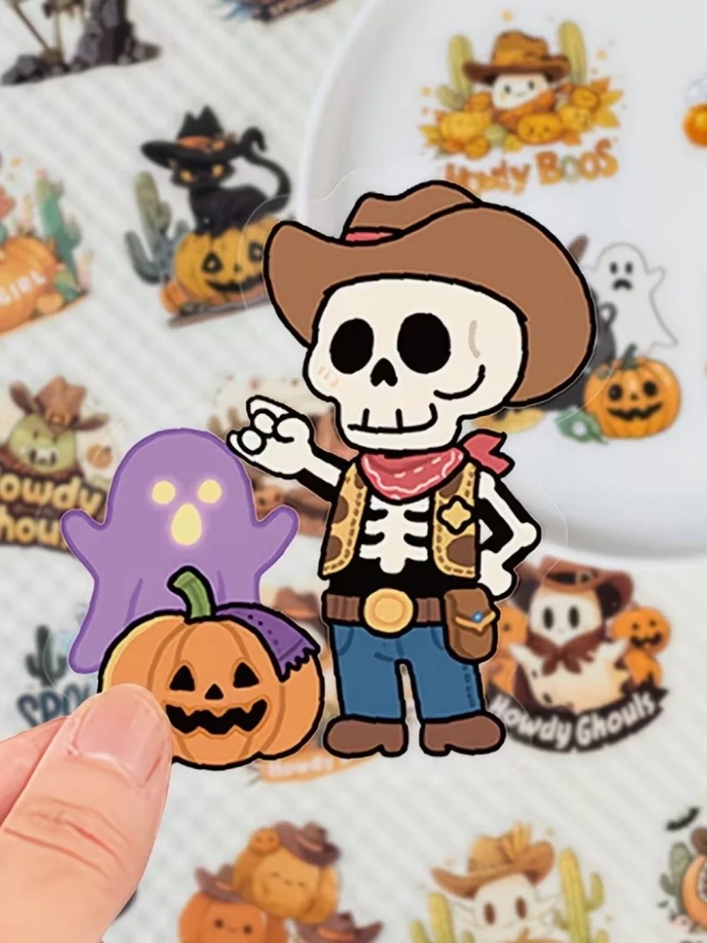 56 Western Halloween Stickers Cowboys & Cowgirls Cactus Pumpkins Ghost Boots