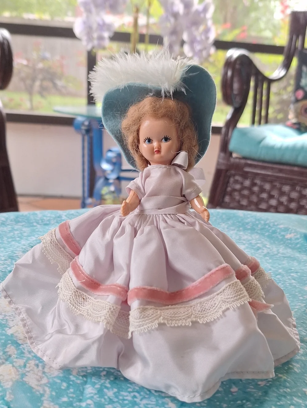 1940s Hollywood Doll with Wide Brim Feathered Hat