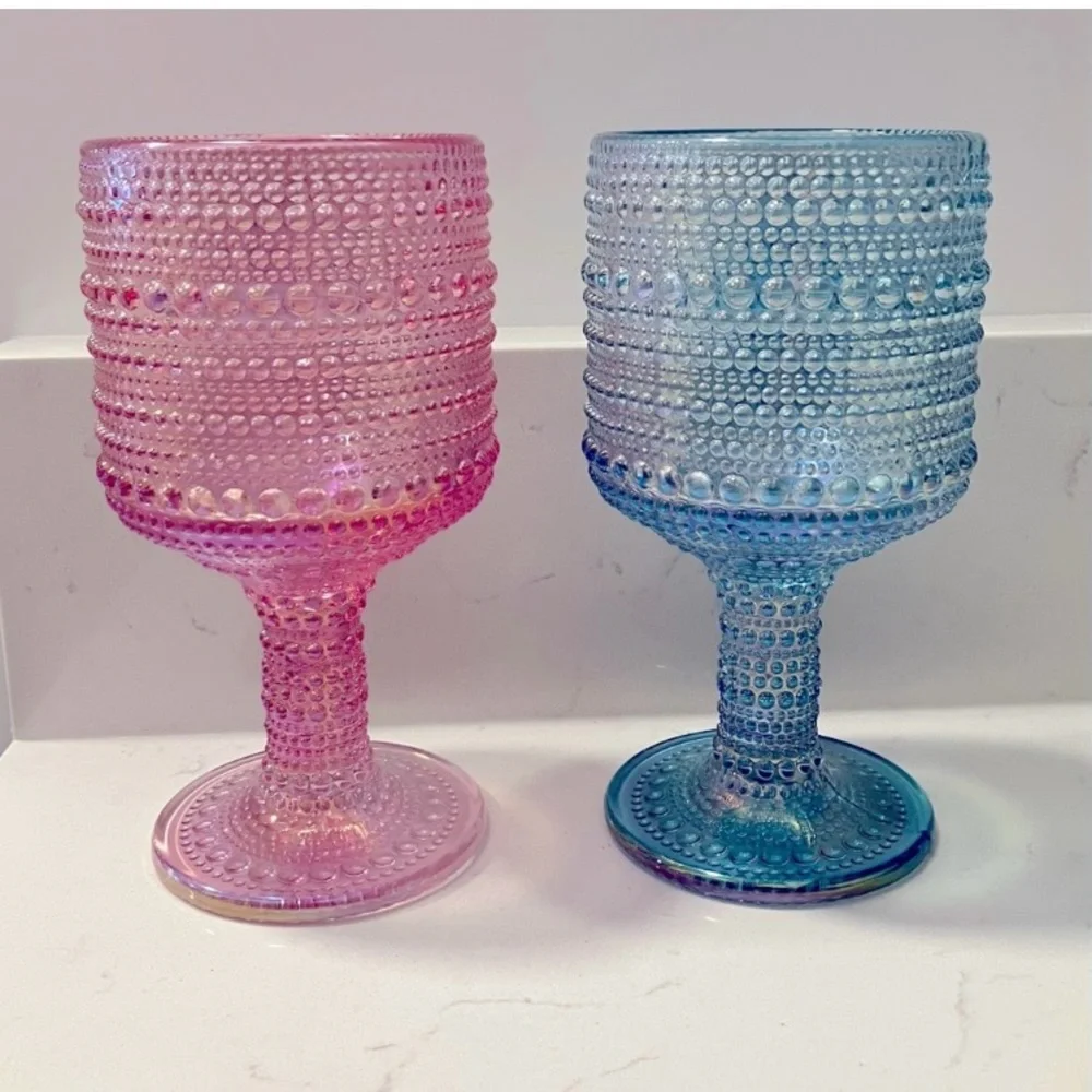 BKLYN STEEL Dotted Wine Glasses Fuchsia & Turquoise Set of 2 NWT