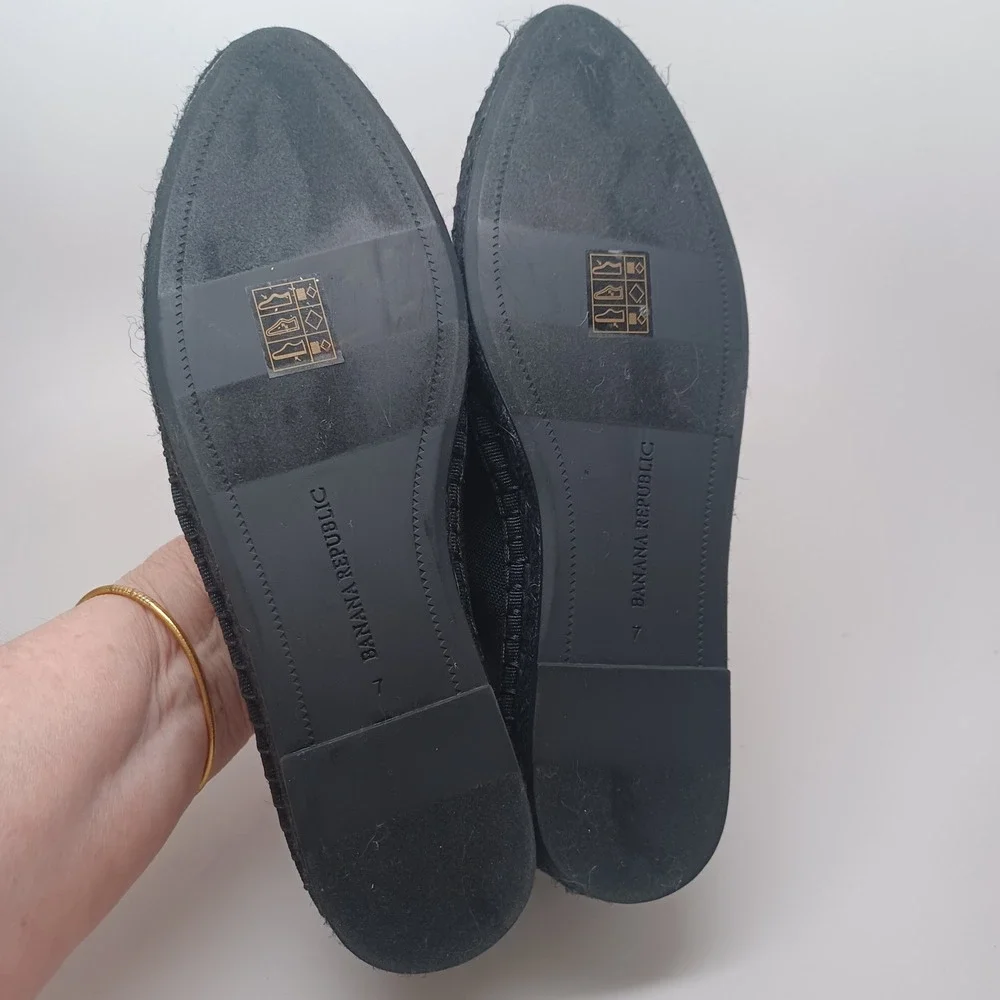 Banana Republic Womens Black Canvas Espadrille Flats Slip‎ On Shoes Size 7