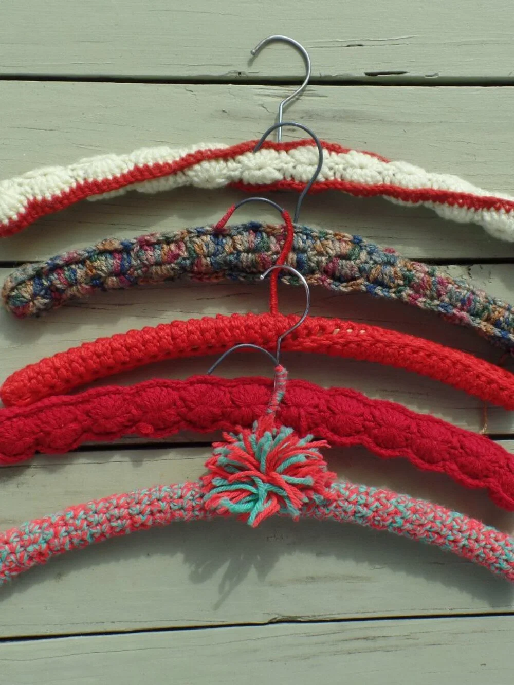 Vintage Hand Crocheted Hangers SET of 5 REDS