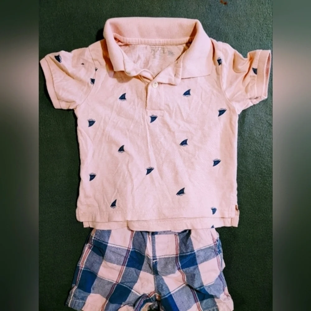 Baby 18-24 months sailboat polo and children's place pink navy stripe shorts‎